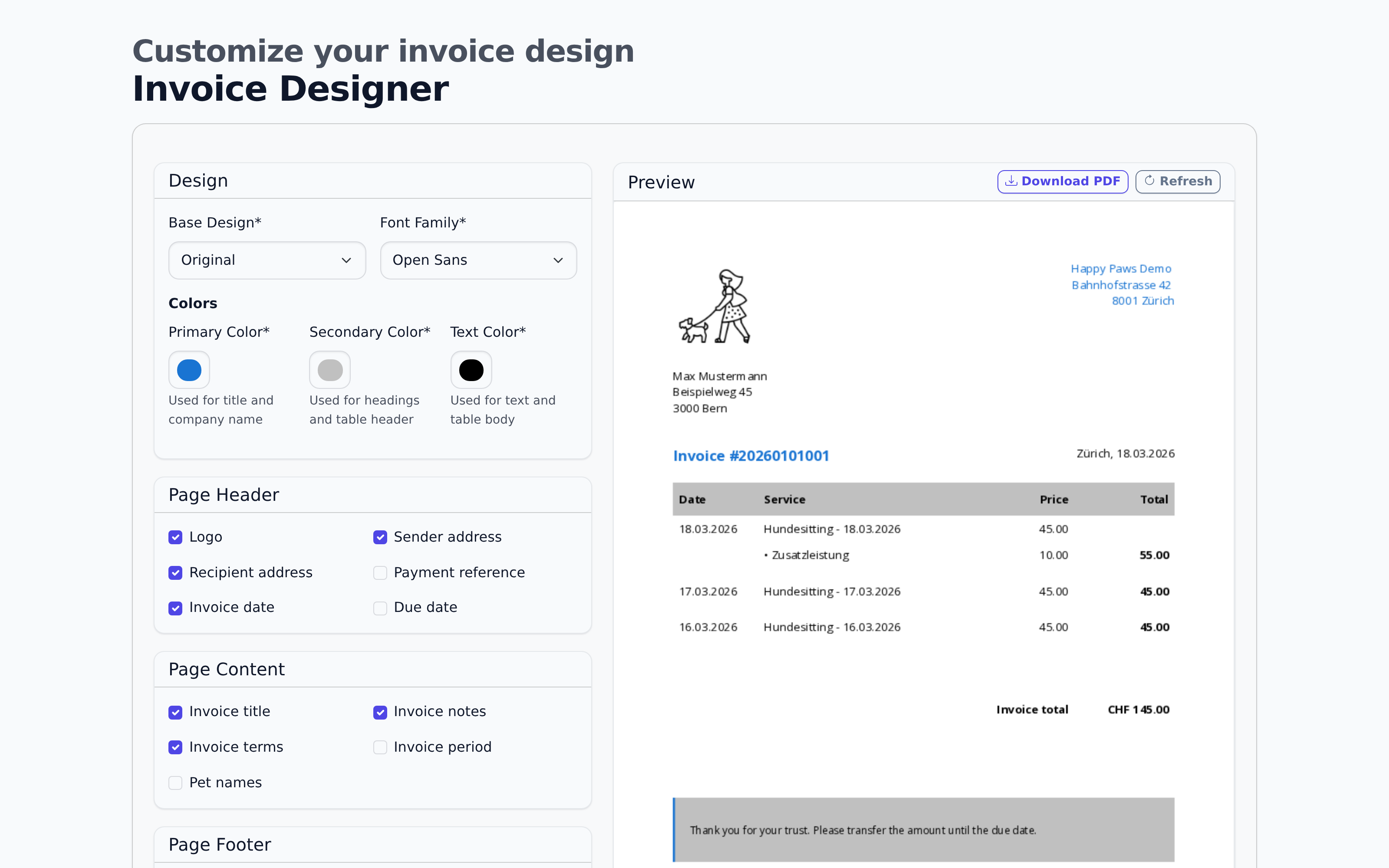 Invoice designer